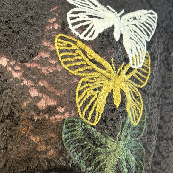 We The Free Embroidered Butterfly on Lace T-Shirt Top-Large - Picture 4 of 9